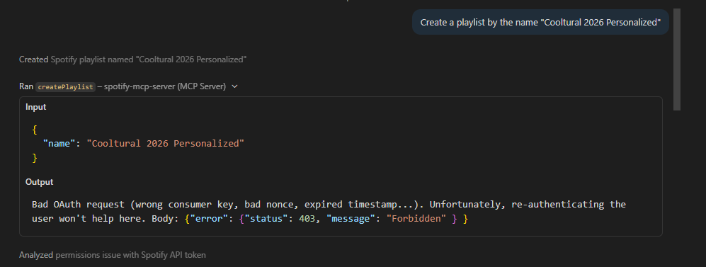 Create Playlist Error