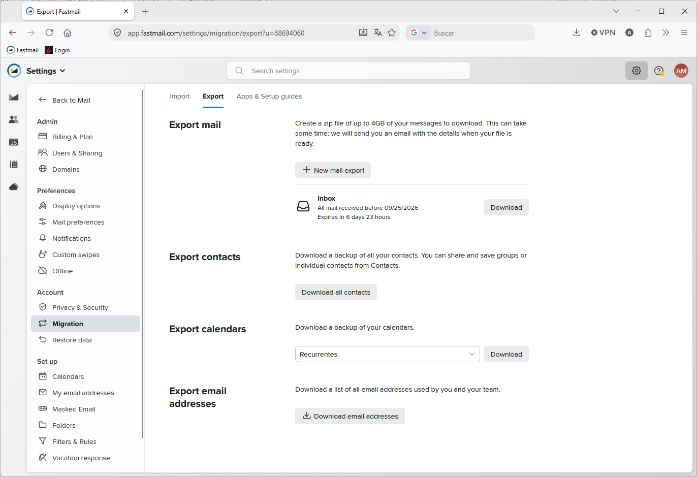 Fastmail Export